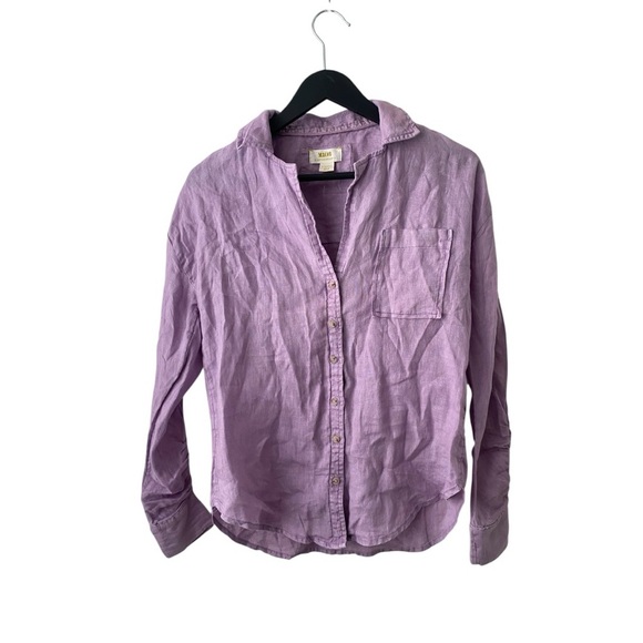 Anthropologie Maeve LILAC Linen Buttondown Ruched Sleeve Blouse I Size: XS - Picture 3 of 13